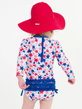 Load image into Gallery viewer, Baby Girls Shimmer Star-Spangled Long Sleeve One Piece Rash Guard