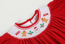 Load image into Gallery viewer, Red Velvet Christmas Smocked Bishop Dress
