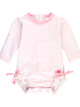 Load image into Gallery viewer, Baby Girls Pink Gingham Long Sleeve One Piece Rash Guard
