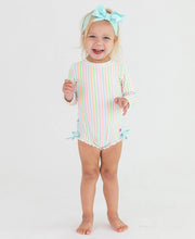 Load image into Gallery viewer, Baby Girls Pastel Rainbow Stripe Long Sleeve One Piece Rash Guard
