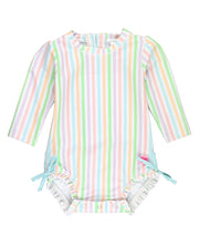 Load image into Gallery viewer, Baby Girls Pastel Rainbow Stripe Long Sleeve One Piece Rash Guard
