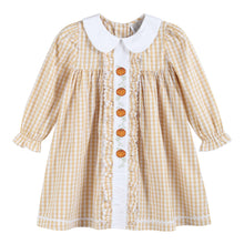 Load image into Gallery viewer, Light Brown Gingham Pumpkin Vine Ruffle Dress

