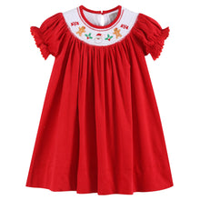 Load image into Gallery viewer, Red Velvet Christmas Smocked Bishop Dress

