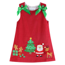 Load image into Gallery viewer, Red Corduroy Christmas Applique Bow Dress
