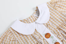 Load image into Gallery viewer, Light Brown Gingham Pumpkin Vine Ruffle Dress
