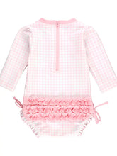 Load image into Gallery viewer, Baby Girls Pink Gingham Long Sleeve One Piece Rash Guard
