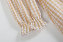 Load image into Gallery viewer, Light Brown Gingham Pumpkin Vine Ruffle Dress
