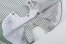 Load image into Gallery viewer, Green Gingham Dinosaur Smocked Shortalls
