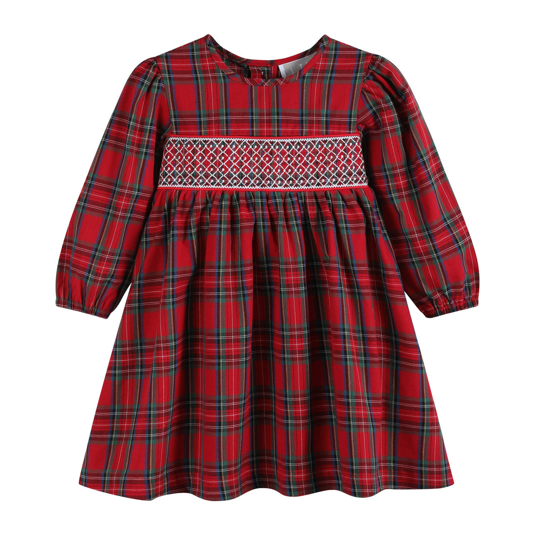Red and Green Christmas Plaid Smocked Dress