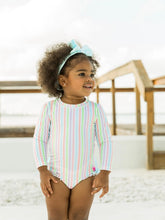 Load image into Gallery viewer, Baby Girls Pastel Rainbow Stripe Long Sleeve One Piece Rash Guard
