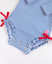 Load image into Gallery viewer, Baby Girls Blue Seersucker Long Sleeve One Piece Rash Guard

