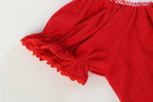 Load image into Gallery viewer, Red Velvet Christmas Smocked Bishop Dress
