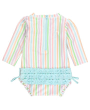 Load image into Gallery viewer, Baby Girls Pastel Rainbow Stripe Long Sleeve One Piece Rash Guard
